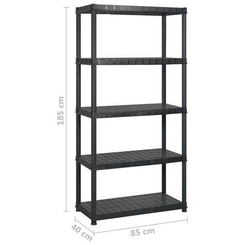 Opbevaringsreol 5 hylder 340x40x185 cm plastik sort