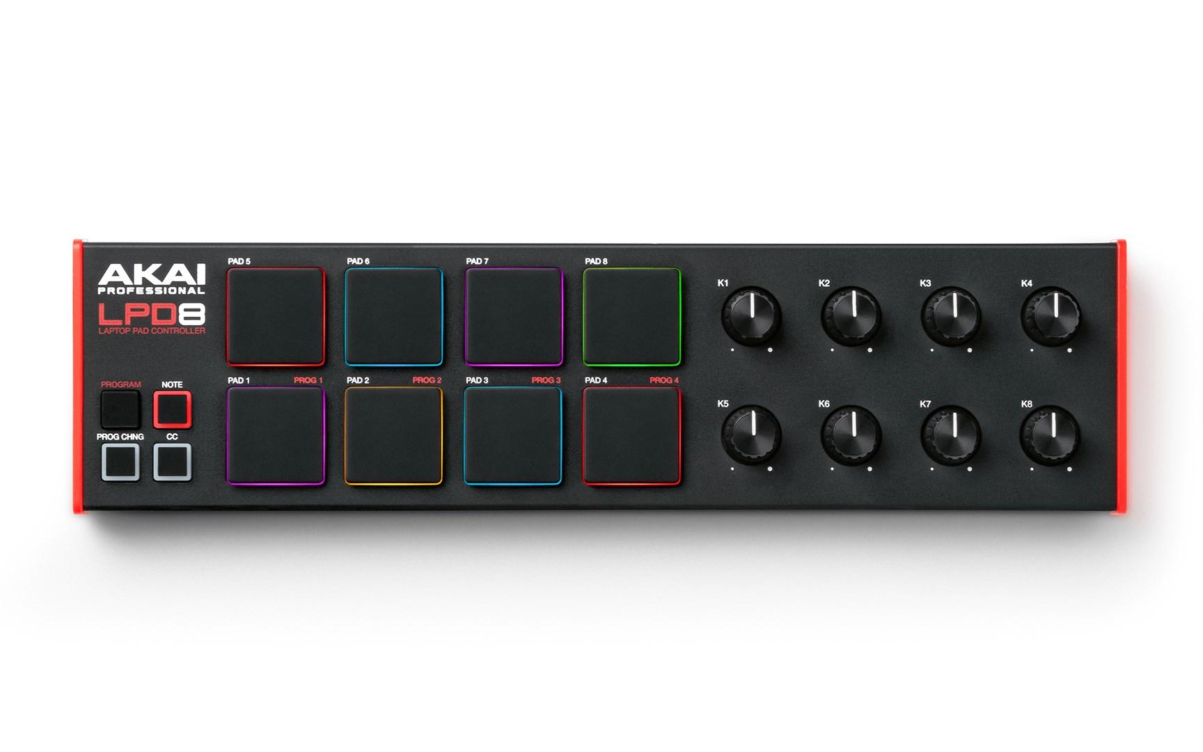 MIDI controller - AKAI LPD8 MKII, 8 pads/8 drejeknappe, USB, sort/rød billede