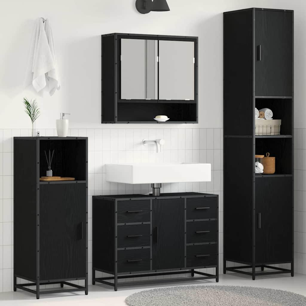 Badeværelsesmøbel sæt 3 stk Sort eg 35 x 37,5 x 188,5 cm billede
