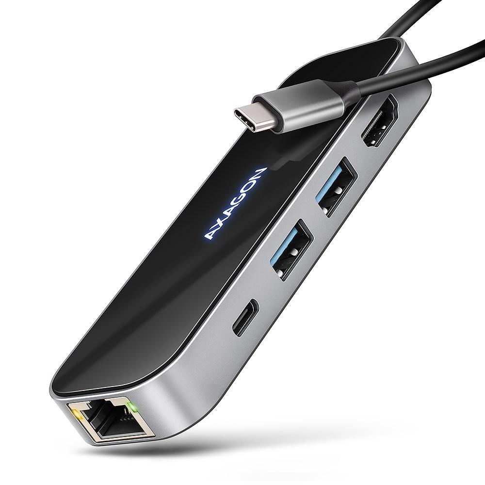 AXAGON HMC-6GLN Glass - Dockingstation - for desktop, laptop, smartphone, tablet - USB-C 3.2 Gen 1 / USB 3.0 / USB4 / Thunderbolt 3 / Thunderbolt 4 - HDMI - 1GbE