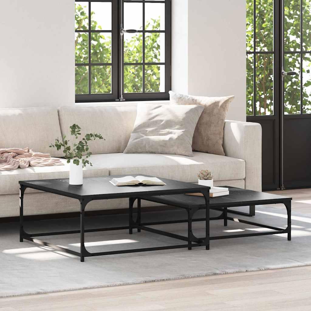 Nesting Kaffebord 2 stk Sort eg 80 x 8035 x cm Konstrueret træ billede