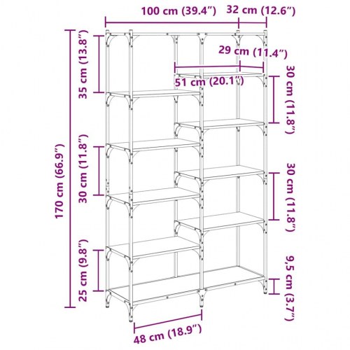Bogreol med 9 hylder 100 x 32 x 170 cm - sort eg