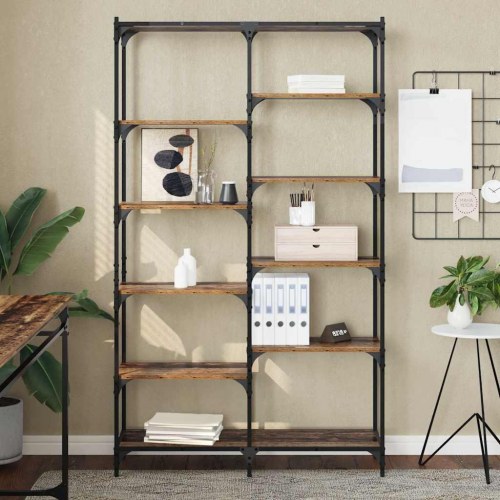 Bogreol 9 hylder - gammelt træ, 100 x 32 x 170 cm