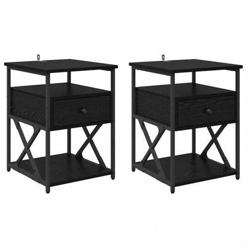 Sengeborde 2 stk. sort eg 40 x 42 x 55 cm