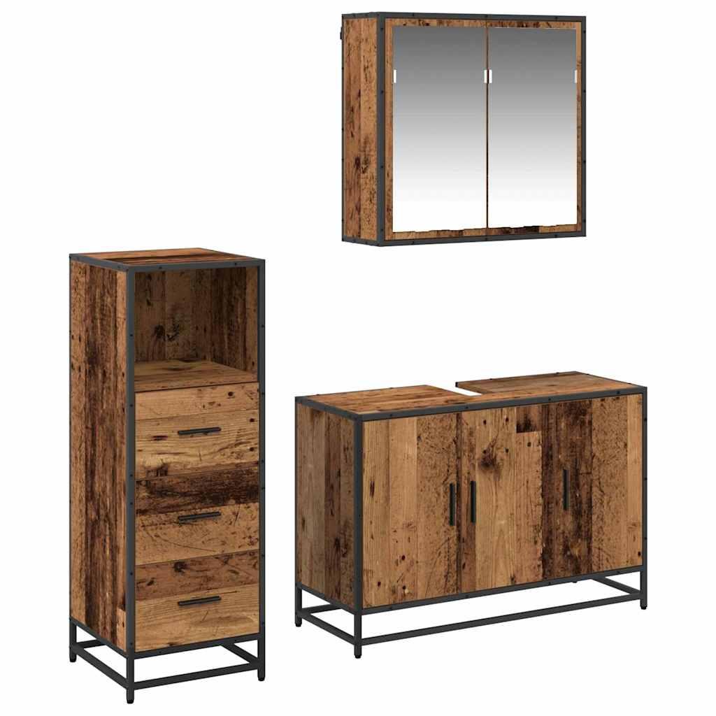 Badeværelsesmøbel sæt med dør 3 stk Gammelt træ 90 x 33 x 60 cm billede