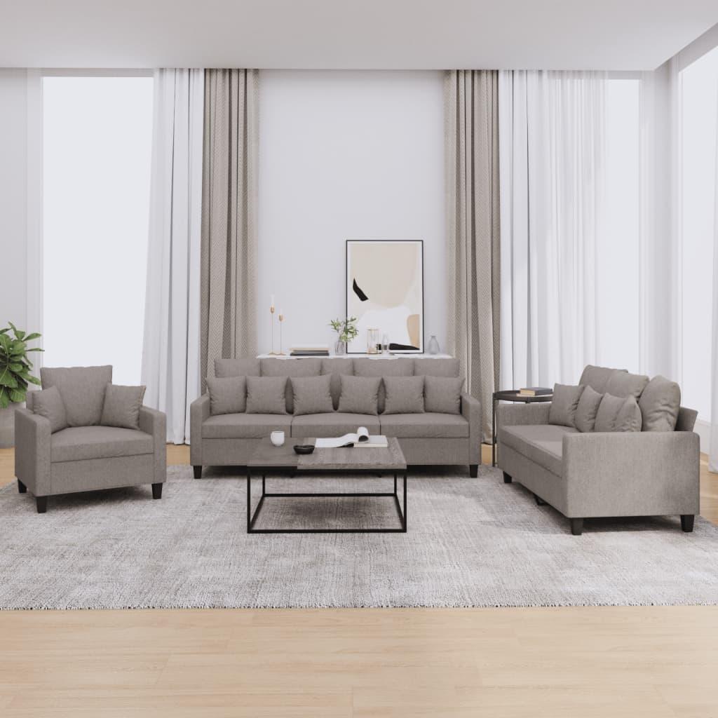 Sofasæt 3 dele med puder stof gråbrun billede