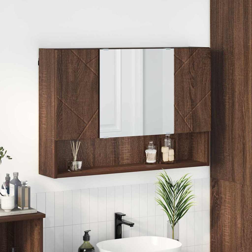 Badeværelsesspejlskab Brun eg 80 x 17 x 55 cm Konstrueret træ billede