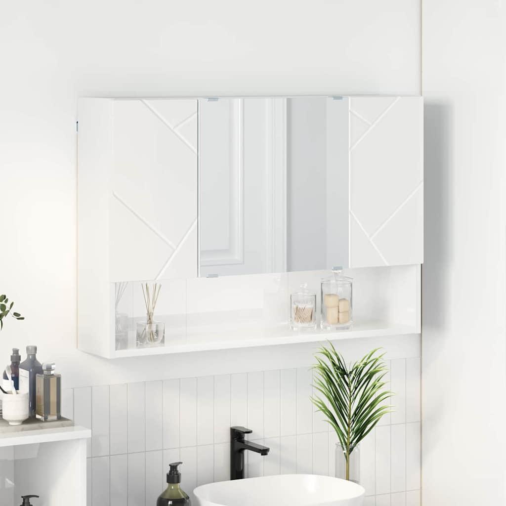 Badeværelsesspejlskab Vægmonteret Hvid højglans 80 x 17 x 55 cm billede
