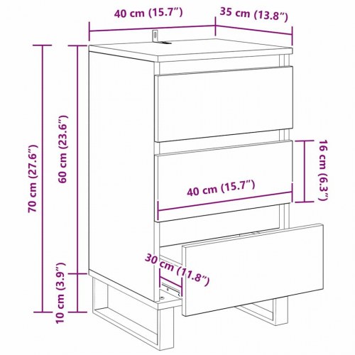 Skænk i sort eg med 3 skuffer - 40 x 35 x 70 cm