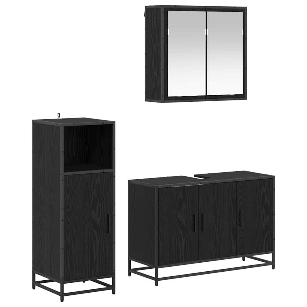 Badeværelsesmøbel sæt Vægmonteret 3 stk Sort eg 90 x 33 x 60 cm billede