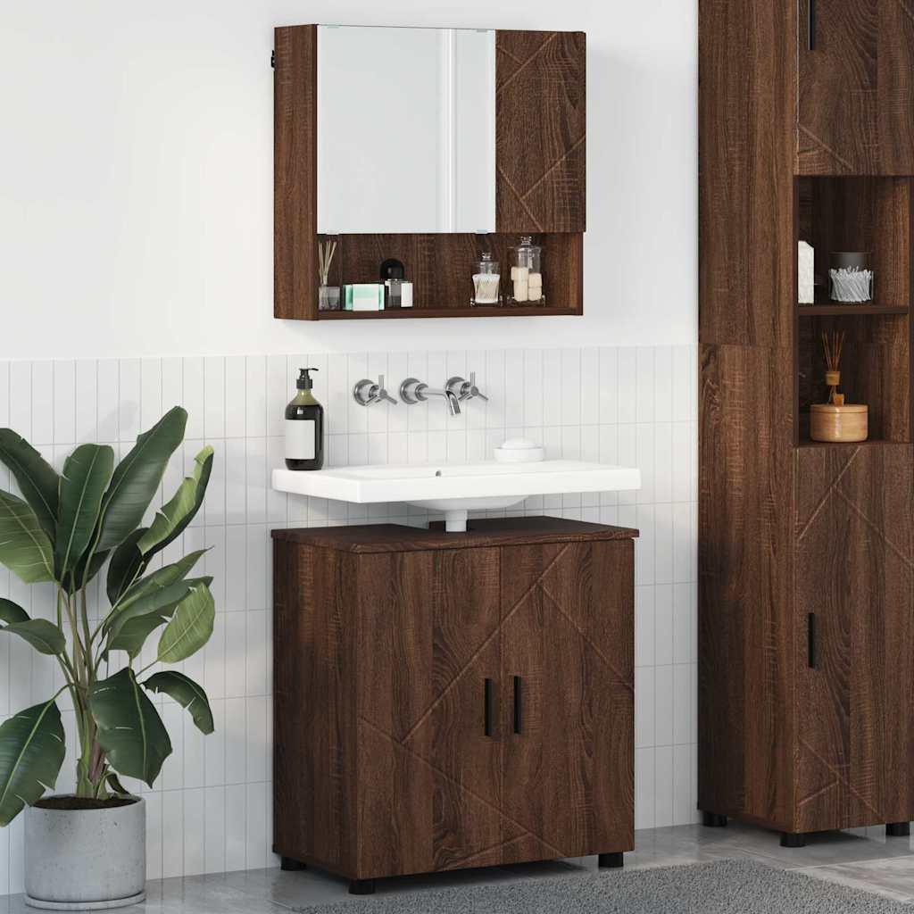 Badeværelsesmøbel sæt Vægmonteret 2 stk Brun eg 61 x 35 x 64 cm billede