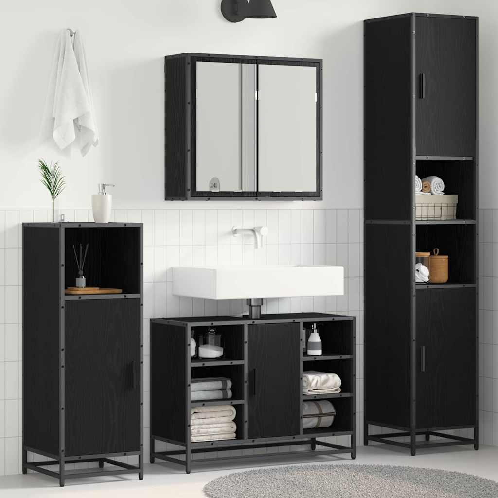 Badeværelsesmøbel sæt Vægmonteret 4 stk Sort eg 80 x 33 x 60 cm billede