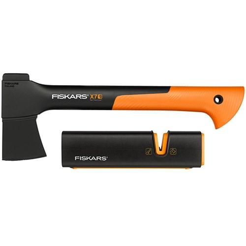 Økse med sliber - Fiskars X7 XS + Xsharp sæt billede
