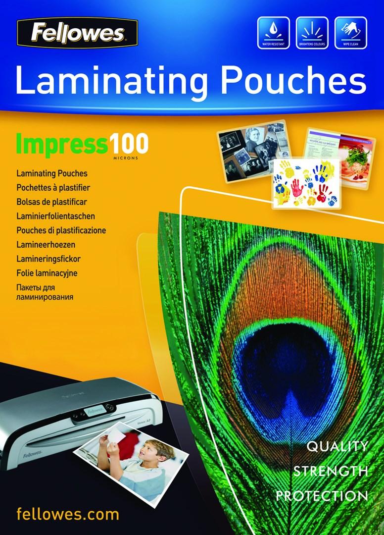 Lamineringslommer A4 blank - Fellowes, 100 mikron, 100 stk.