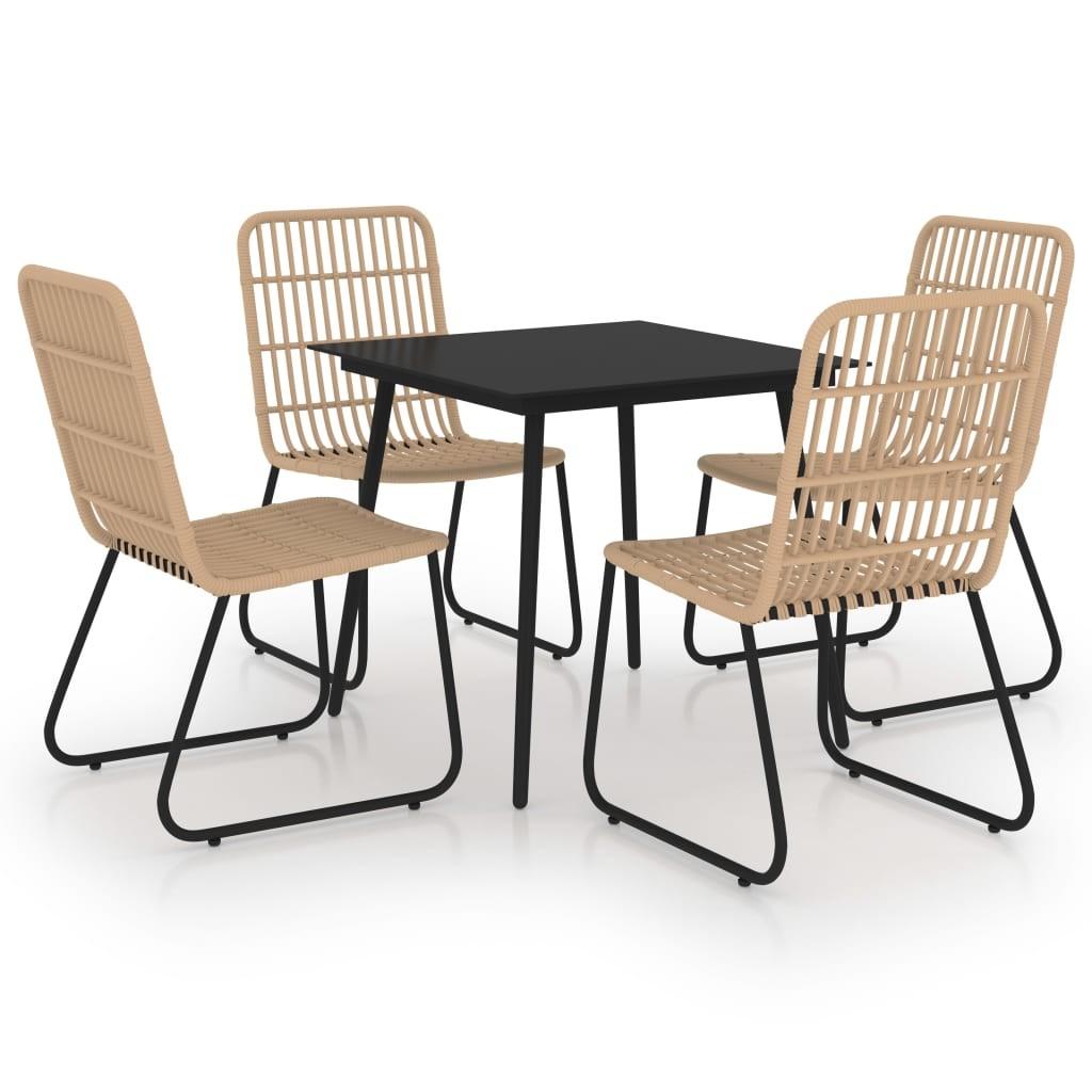 Udendørs spisebordssæt 5 dele polyrattan og glas billede