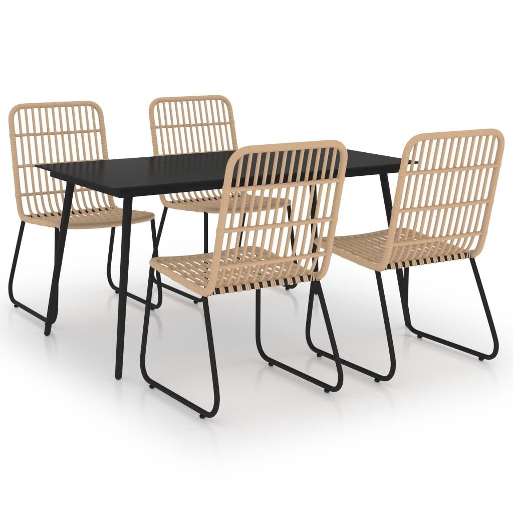 Udendørs spisebordssæt 5 dele polyrattan og glas billede
