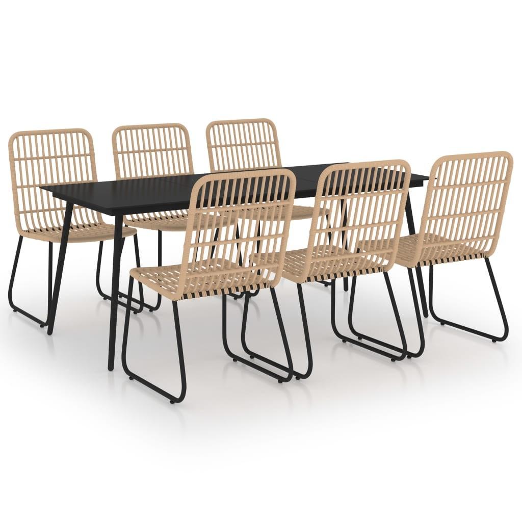 Udendørs spisebordssæt 7 dele polyrattan og glas billede