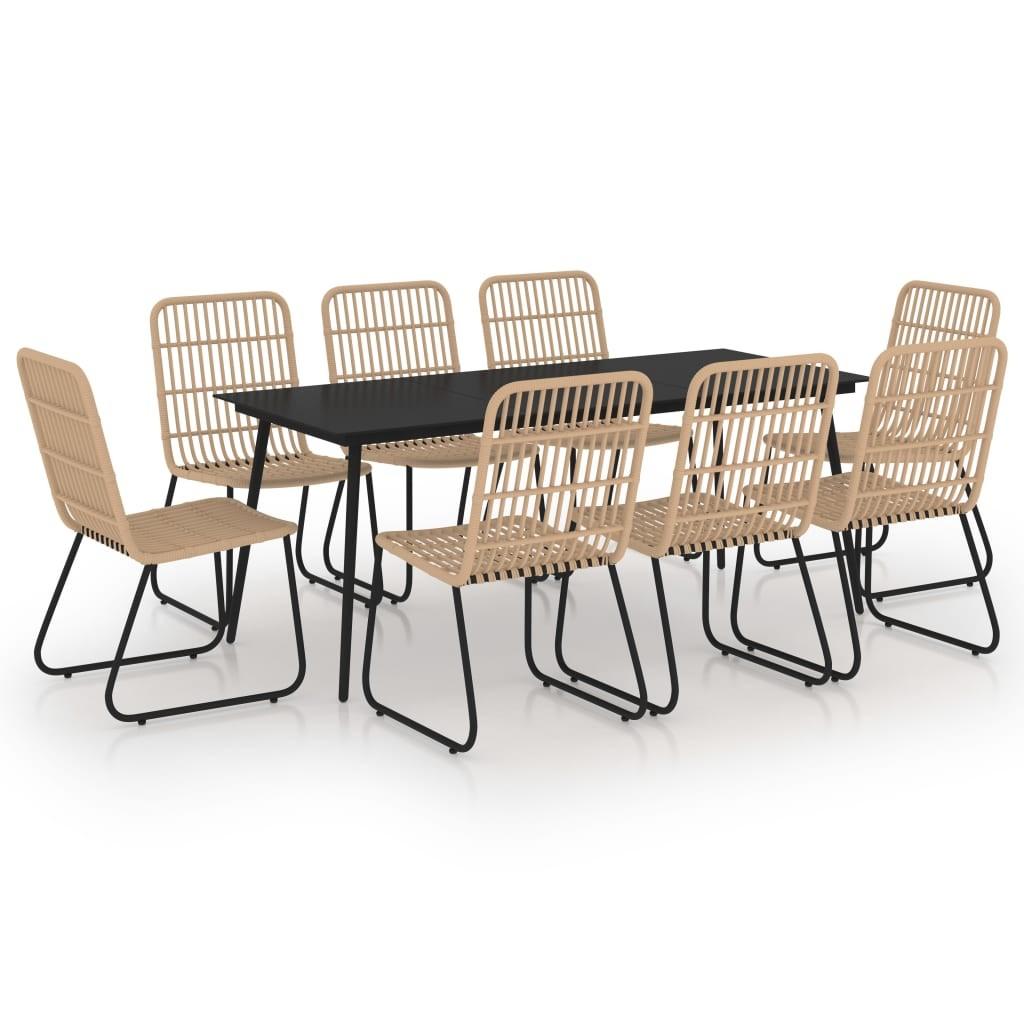 Udendørs spisebordssæt 9 dele polyrattan og glas billede