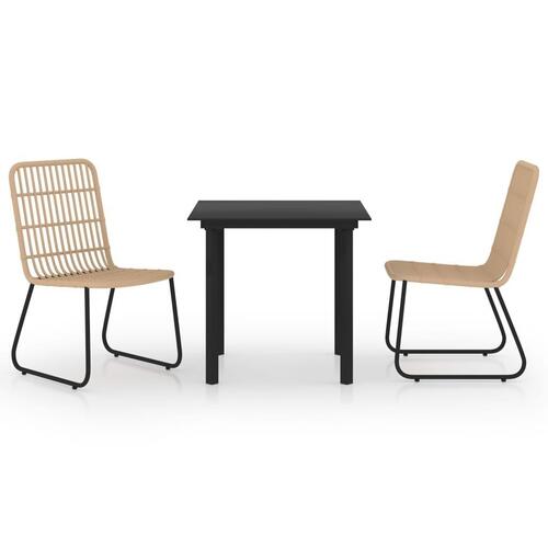 Udendørs spisebordssæt 3 dele polyrattan og glas