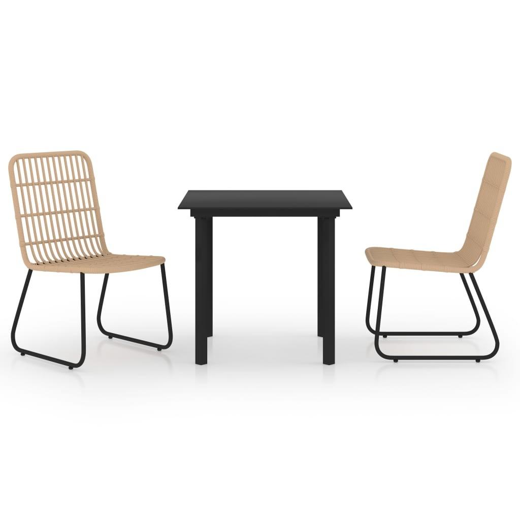 Udendørs spisebordssæt 3 dele polyrattan og glas