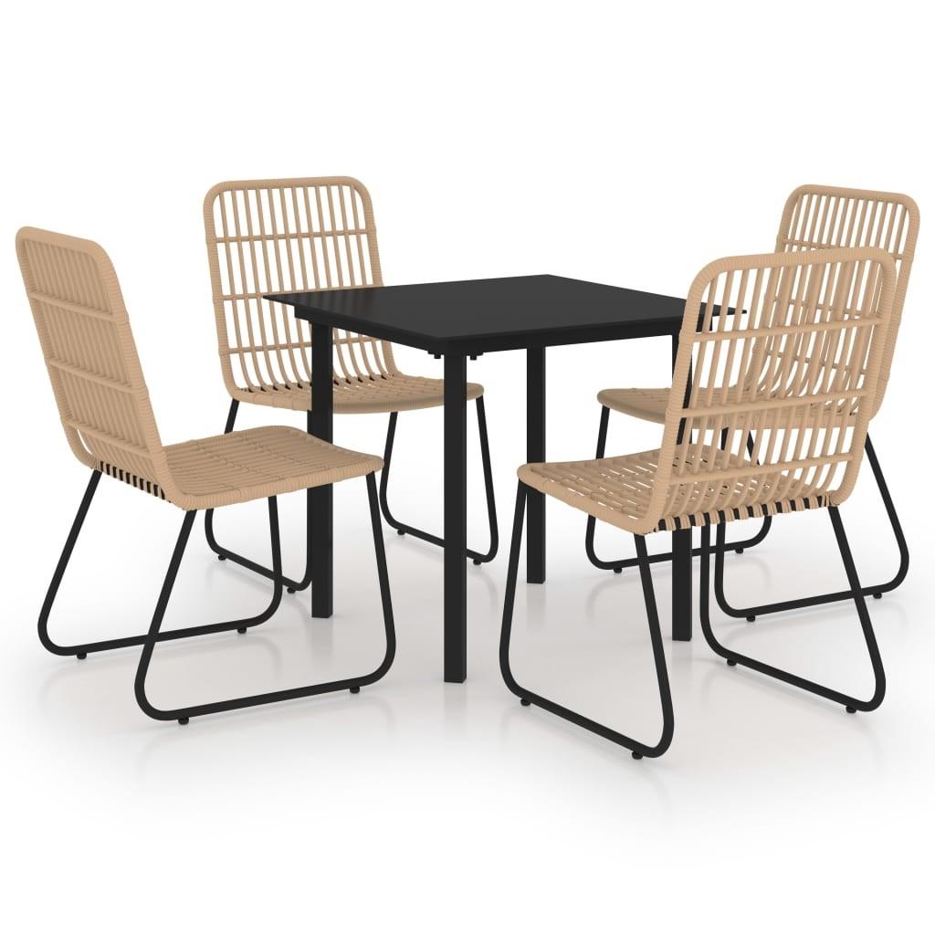 Udendørs spisebordssæt 5 dele polyrattan og glas