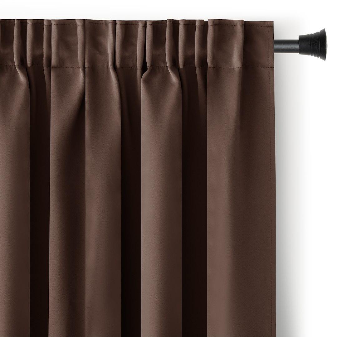 Mørklægningsgardin blackout 140x175 cm - brun, klassisk med bindebånd billede