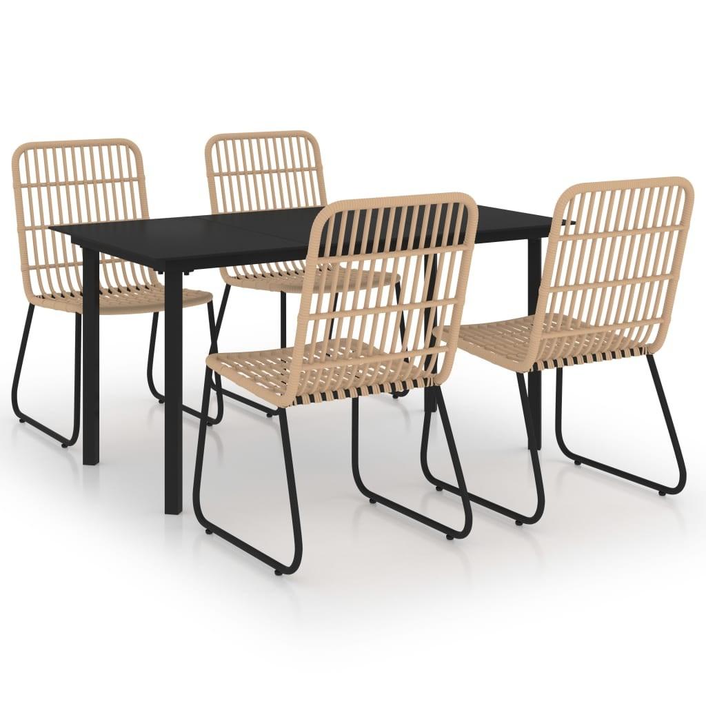 Udendørs spisebordssæt 5 dele polyrattan og glas