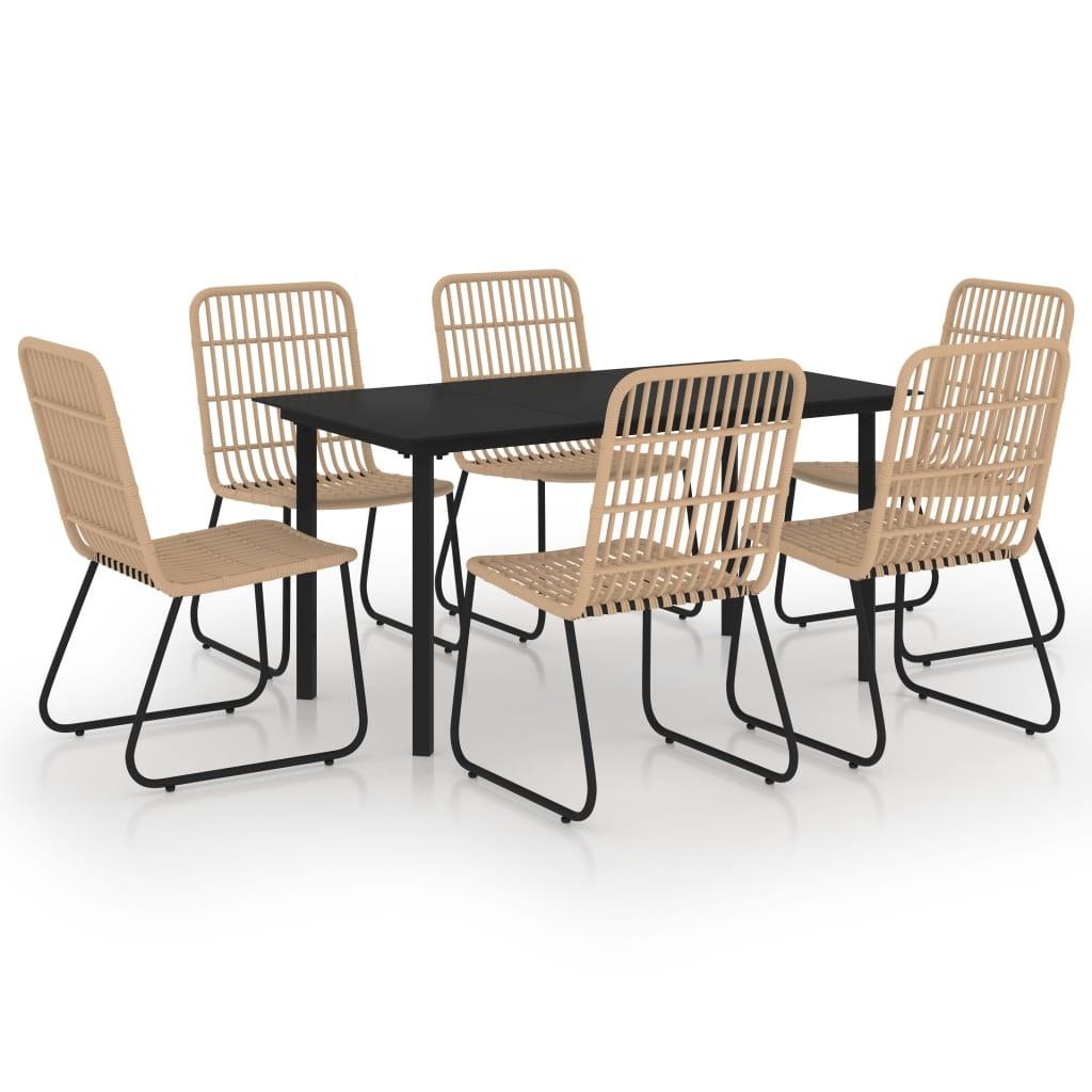 Udendørs spisebordssæt 7 dele polyrattan og glas