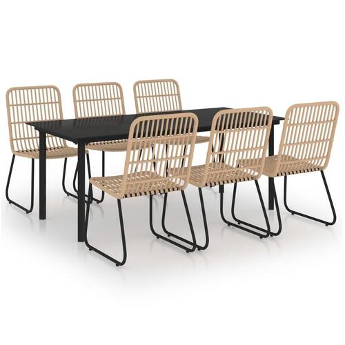 Udendørs spisebordssæt 7 dele polyrattan og glas