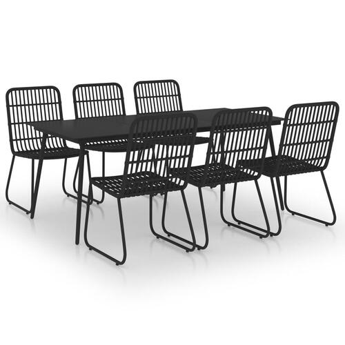 Udendørs spisebordssæt 7 dele polyrattan og glas