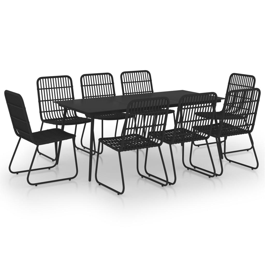 Udendørs spisebordssæt 9 dele polyrattan og glas