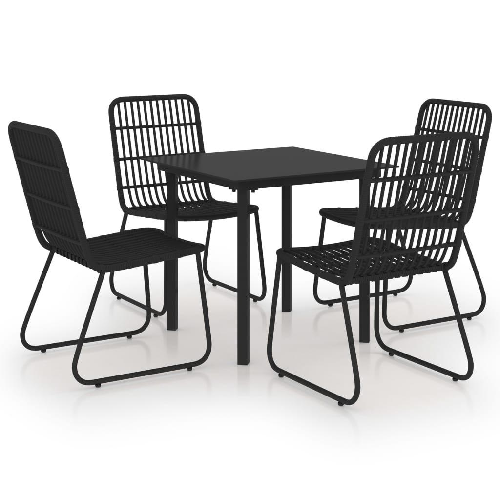 Udendørs spisebordssæt 5 dele polyrattan og glas