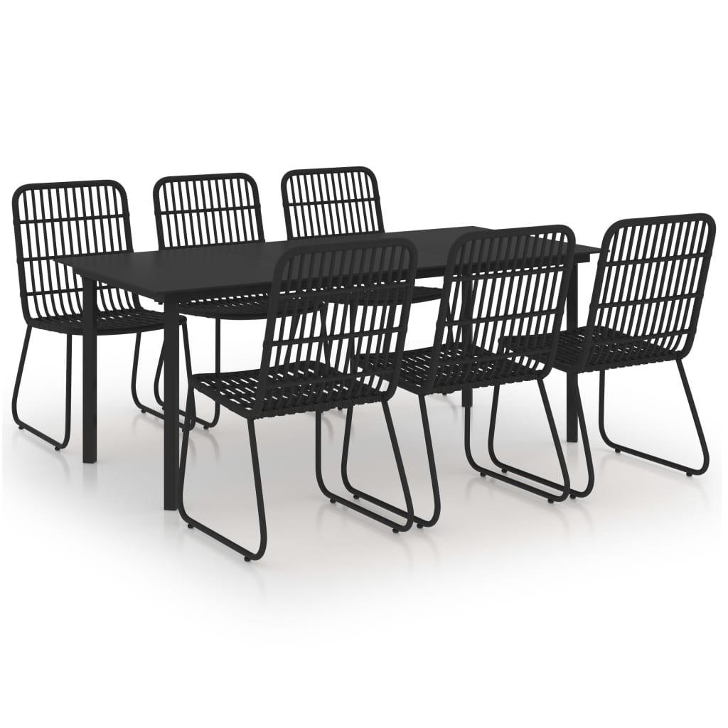 Udendørs spisebordssæt 7 dele polyrattan og glas