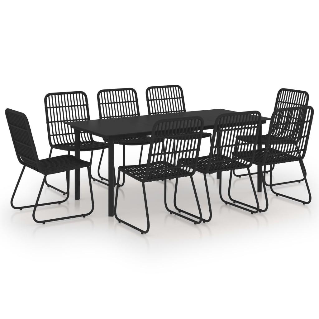 Udendørs spisebordssæt 9 dele polyrattan og glas