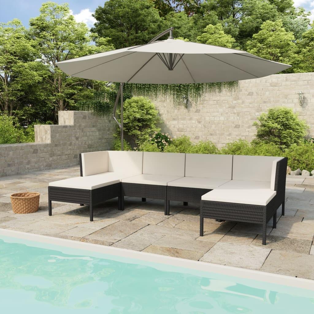 Loungesæt til haven 6 dele med hynder polyrattan sort