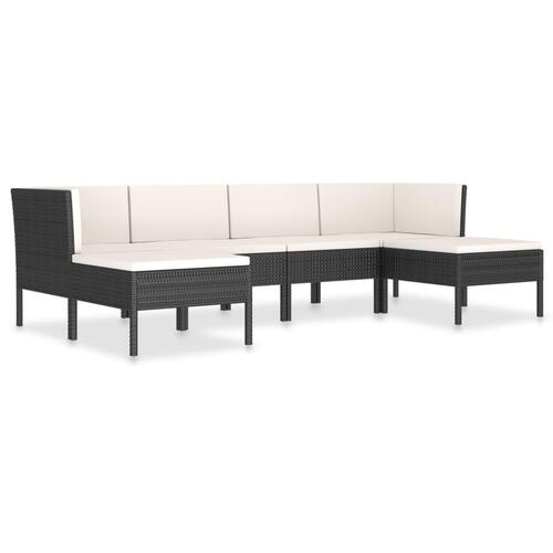 Loungesæt til haven 6 dele med hynder polyrattan sort