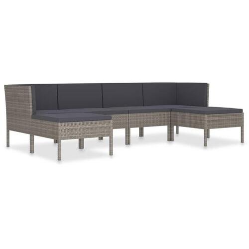 Loungesæt til haven 6 dele med hynder polyrattan grå