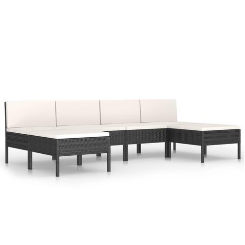 Loungesæt til haven 6 dele med hynder polyrattan sort
