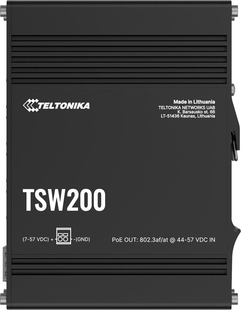Teltonika TSW200 - Switch - ikke administreret - 8 x 10/100/1000 (PoE+) + 2 x SFP - DIN monterbar på skinne, overflademonterbar - PoE+ (240 W) - DC strøm