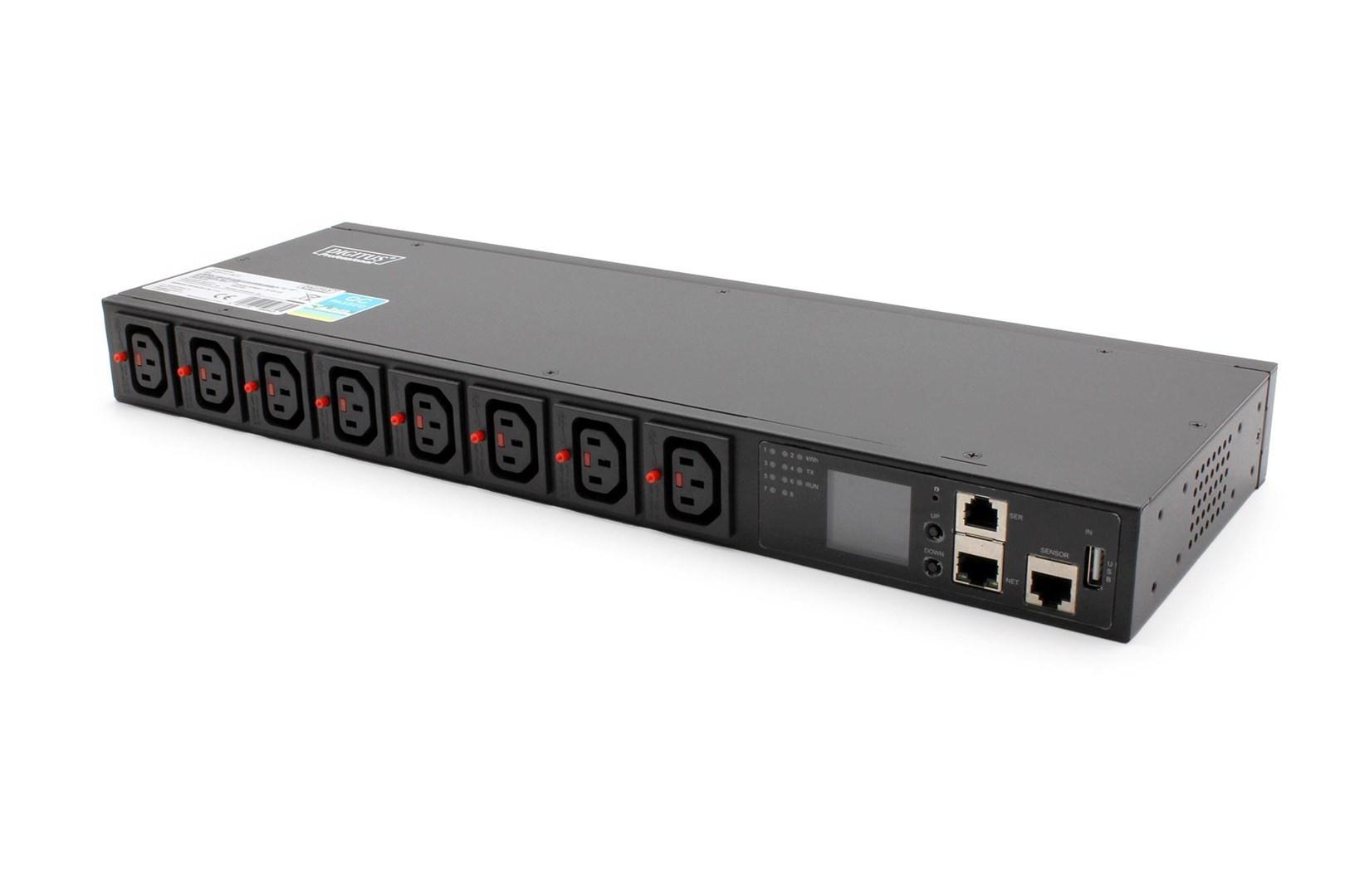 Stikdåse PDU 1U DIGITUS, IEC320 C20 16 A/250 V, 8à C13, 16 A billede