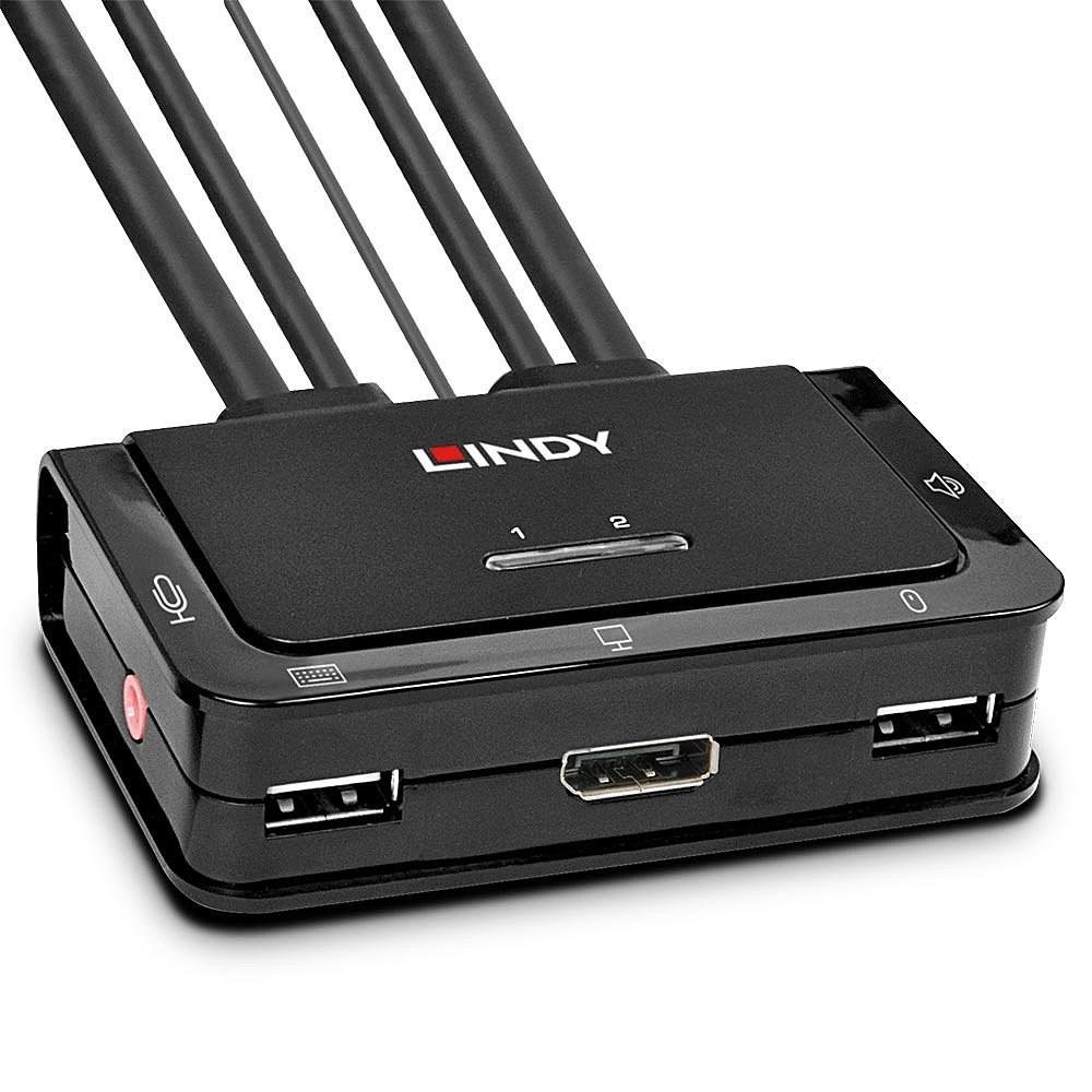KVM-switch DisplayPort 1.2 med USB 2.0 og lyd - LINDY 2-port billede