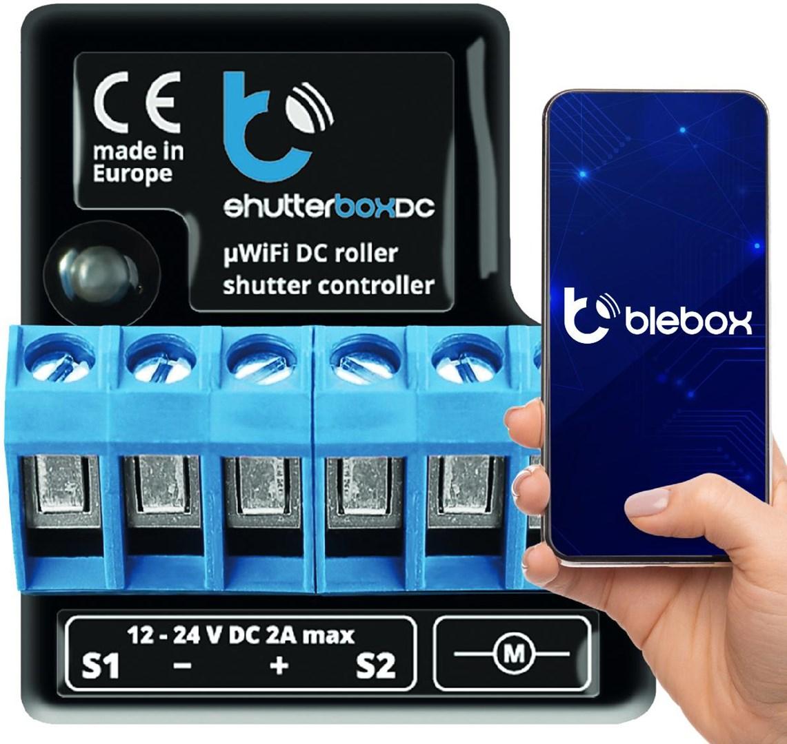 Smart WiFi rullegardin-/skoddekontrol Blebox shutterBoxDC v2, 2x indgang, 2x relæudgange billede