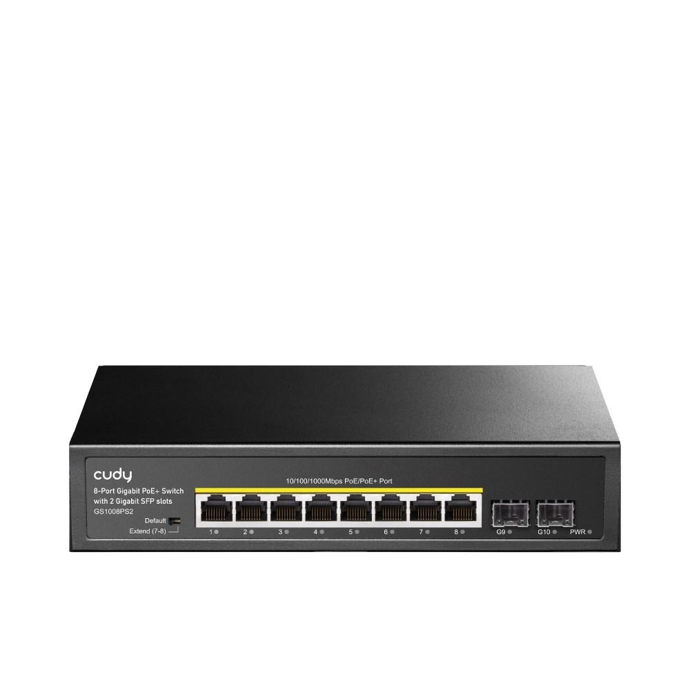 NetvÃ¦rksswitch gigabit PoE â CUDY GS1008PS2, 8 porte + 2 SFP, sort billede