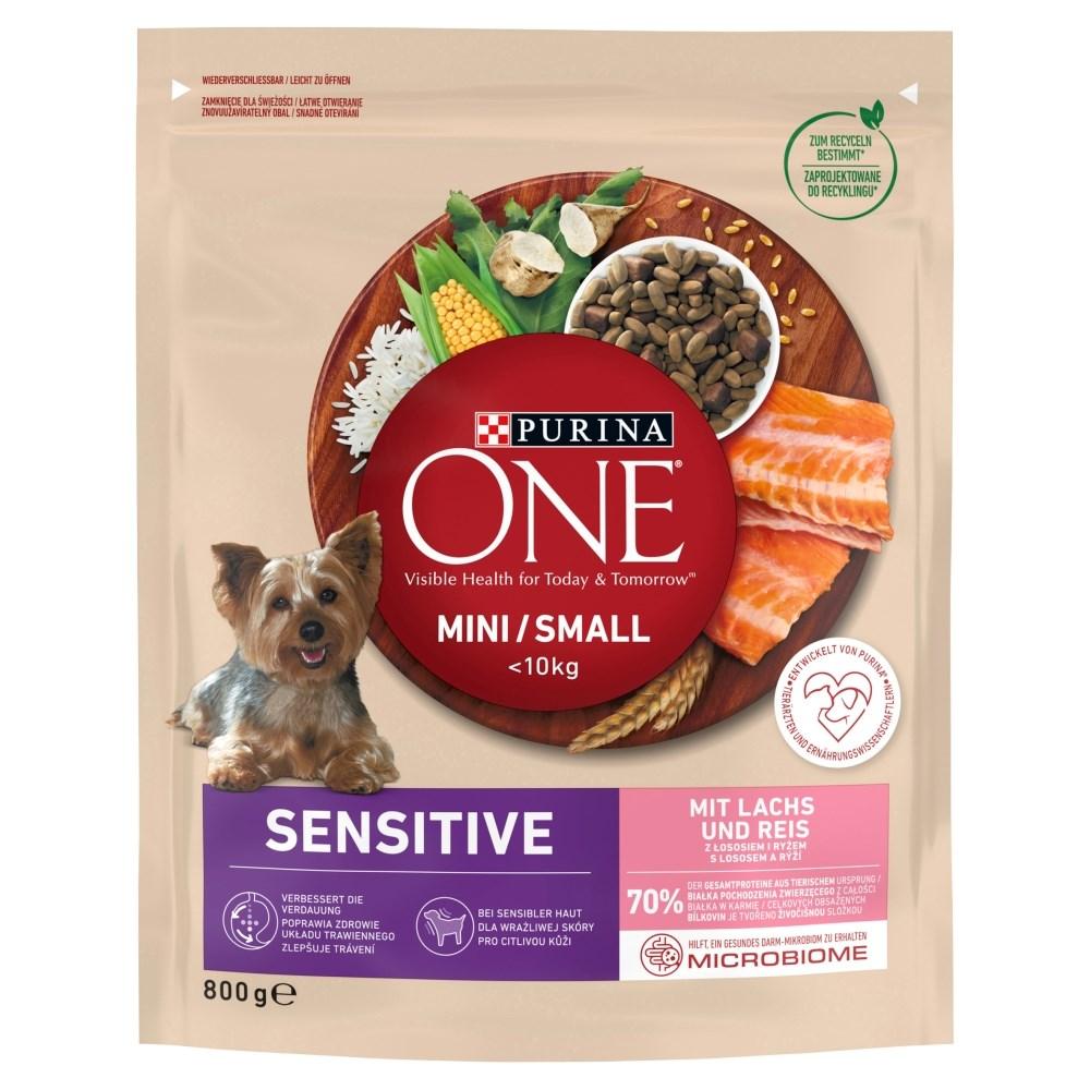 Hundefoder tÃ¸rfoder Purina ONE Mini/Small Sensitive med laks og ris â 800 g billede