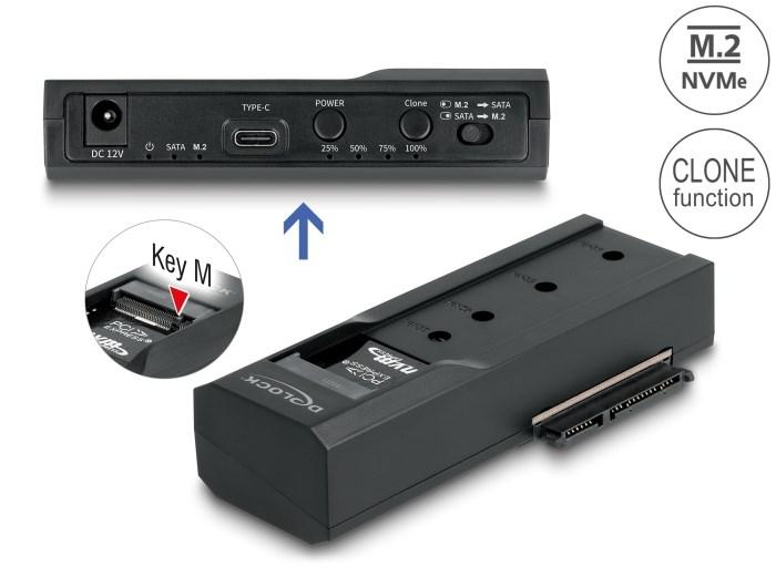 USB-C konverter DELOCK til 1 x M.2 NVMe SSD + 1 x 2,5" SATA SSD/HDD med klonefunktion billede