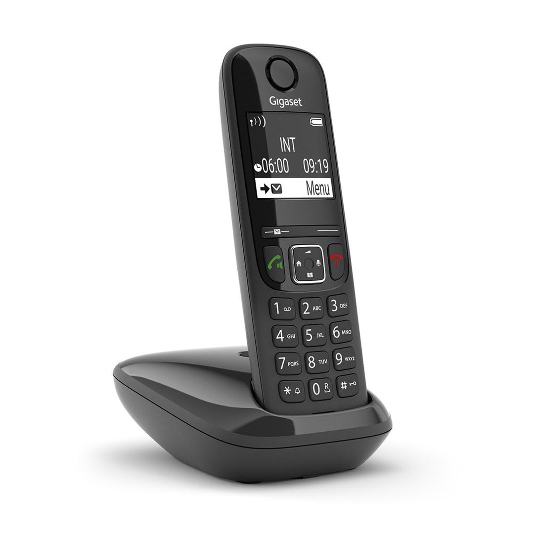 Trådløs fastnettelefon Gigaset AS690 – analog/DECT, med nummerpræsentation, sort billede