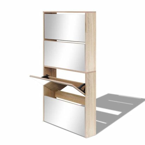 Skoskab 4 hylder med spejl 63x17x134 cm egetræsfarvet
