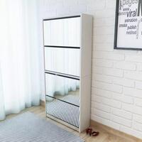 Skoskab 4 hylder med spejl 63x17x134 cm hvid