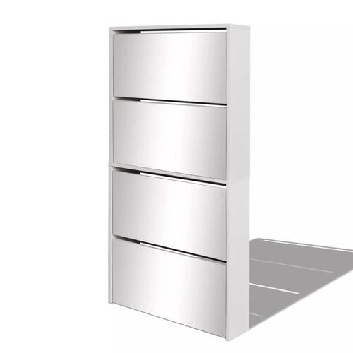 Skoskab 4 hylder med spejl 63x17x134 cm hvid