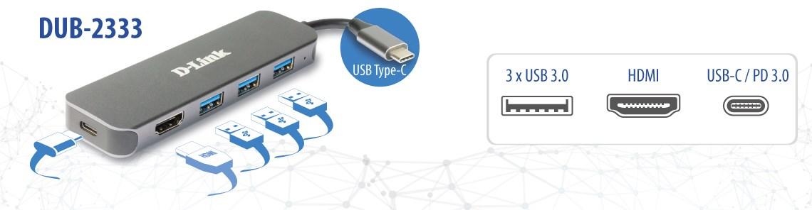 USB-C hub med HDMI og strøm - D-Link 5-i-1 billede